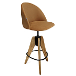 Барный стул со спинкой и металлической подставкой на 3-х деревянных ножках Горчичный Велюр Vendramin Chair варинант исполнения - 1 | Loft Concept в Орле