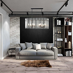 Люстра подвесная овальная со стеклянными прозрачными трубками и металлическим каркасом черного цвета Nembus варинант исполнения - 6 | Loft Concept в Орле