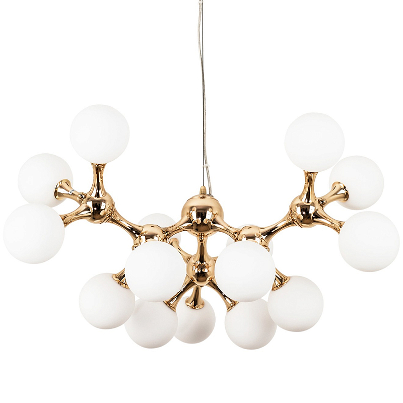 Люстра с плафонами из стеклянных шаров Pearls Suspension Gold Chandelier Глянцевое золото Белое матовое стекло Люстра с плафонами из стеклянных шаров Pearls Suspension Gold Chandelier Глянцевое золото Белое матовое стекло в Орле | Loft Concept