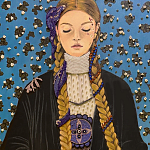 Панно ручная вышивка бисером Портрет девушки в голубых тонах варинант исполнения - 2 | Loft Concept в Орле