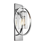 Бра цвета хром с круглой рамой и цилиндрическим прозрачным стеклянным плафоном на прямоугольном основании Feiss варинант исполнения - 1 | Loft Concept в Орле