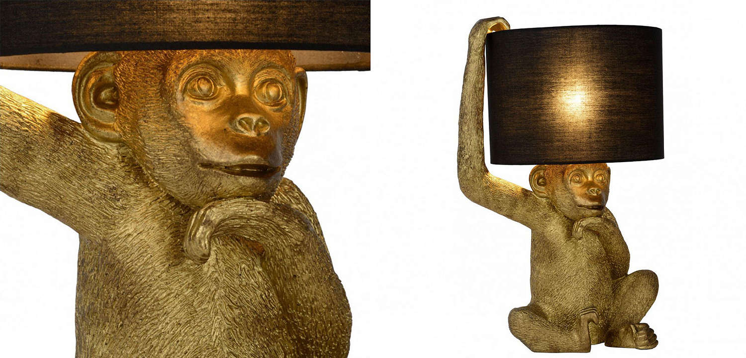 Настольная лампа с Золотой Обезьяной Monkey holding a lampshade Настольная лампа с Золотой Обезьяной Monkey holding a lampshade - Loft-Concept в Орле