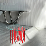 Дизайнерский журнальный стол с круглой прозрачной столешницей и основанием в виде красных металлических тросов Wires варинант исполнения - 2 | Loft Concept в Орле