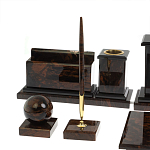 Настольный письменный набор с часами из природного камня обсидиана  Gift for Manager варинант исполнения - 4 | Loft Concept в Орле