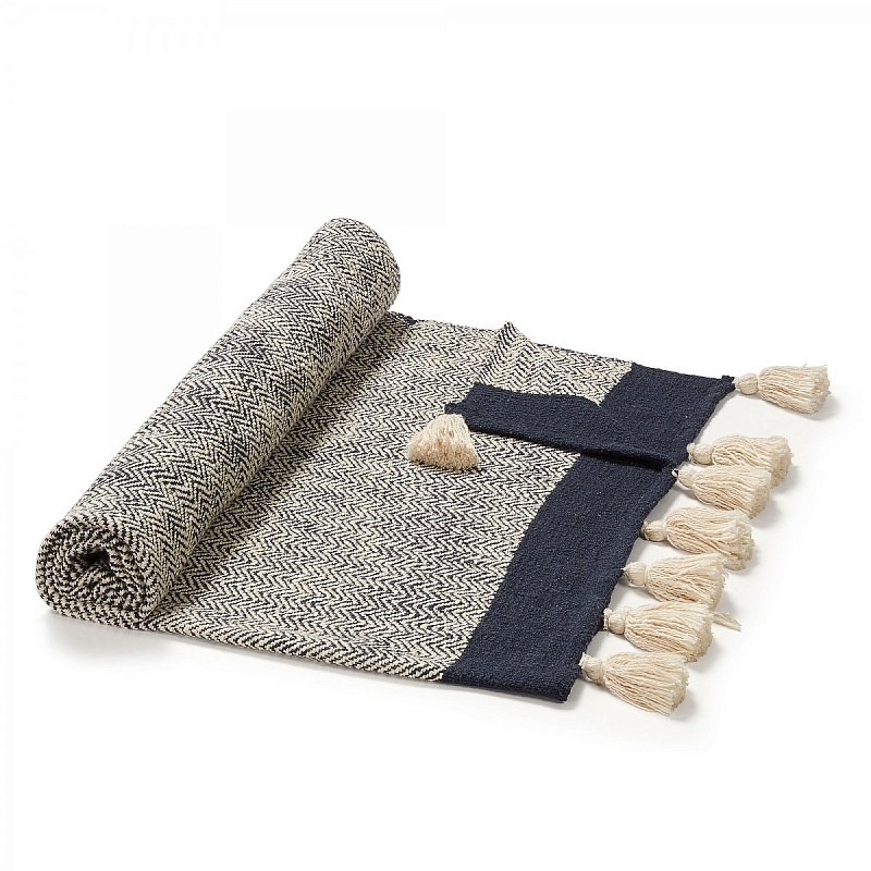Плед Plaid Chevron Tassels Бежевый Синий Плед Plaid Chevron Tassels Бежевый Синий в Орле | Loft Concept