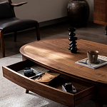 Кофейный стол овальный из дерева с 2-мя ящиками Coffee Walnut Table варинант исполнения - 7 | Loft Concept в Орле