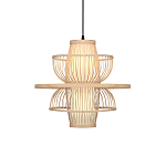 Подвесной светильник фигурный из деревянных прутьев с плафоном из натуральной ткани Light Inside the Cell варинант исполнения - 2 | Loft Concept в Орле