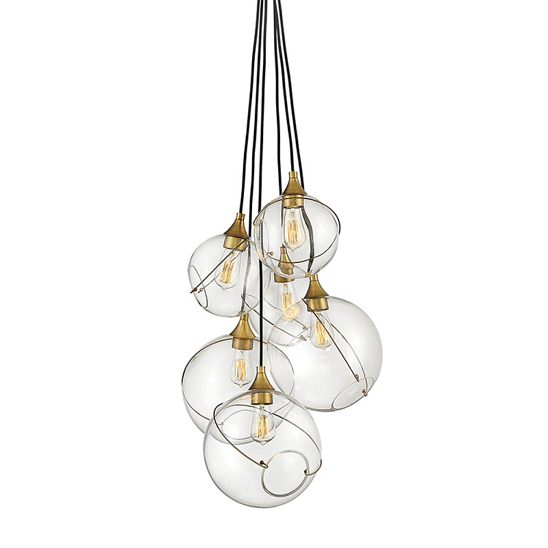 Подвесной светильник с шестью прозрачными стеклянными шарообразными плафонами Hinkley Латунь Прозрачное Стекло в Орле | Loft Concept 