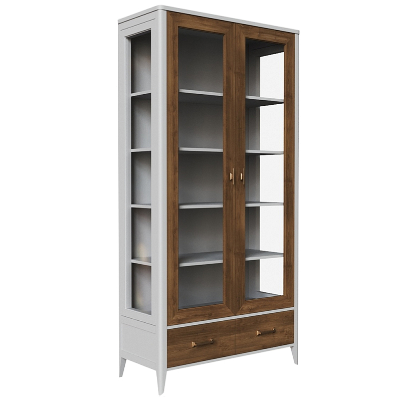 Витрина из массива бука двухдверная Tasteful Furniture Слоновая кость  Дуб темный Прозрачное Стекло в Орле | Loft Concept 