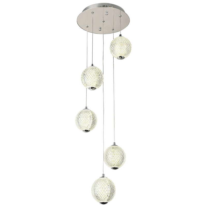 Каскадная люстра с 5-ю плафонами из акрила в виде шара Felice Chandelier Chrome Хром Прозрачный Каскадная люстра с 5-ю плафонами из акрила в виде шара Felice Chandelier Chrome Хром Прозрачный в Орле | Loft Concept