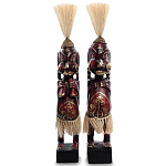 Комплект из 2-х деревянных статуэток Asmat Straw Headdress Statuettes Red Tattoo варинант исполнения - 4 | Loft Concept в Орле