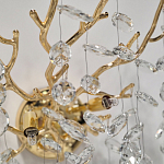 Бра золотого цвета с декоративными ветвями и прозрачными подвесками в форме листьев Droplet Chandelier варинант исполнения - 4 | Loft Concept в Орле