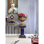 Часы настольные из темно-синего фарфора с бронзовыми фигурками и декоративными элементами Eden Garden варинант исполнения - 3 | Loft Concept в Орле