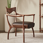 Стул деревянный с мягким сиденьем из коричневой натуральной кожи Moon Walnut Furniture варинант исполнения - 11 | Loft Concept в Орле