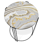 Стол журнальный круглый с серой столешницей из стекла на 4-х черных ножках Gray and Gold Marble варинант исполнения - 2 | Loft Concept в Орле