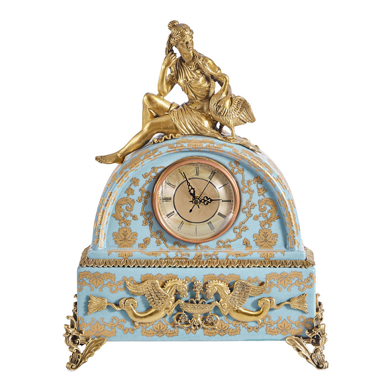 Часы настольные с фигуркой в виде девушки Eden Garden Голубой Бронза в Орле | Loft Concept 