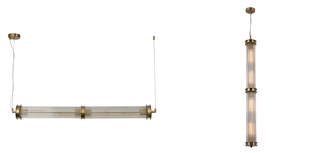 Люстра с рифленым плафоном Glass Tube Brass Люстра с рифленым плафоном Glass Tube Brass - Loft-Concept в Орле