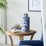 Ваза цилиндрической формы с крышкой и синим цветочным узором на белом фоне Blue & White Ornament варинант исполнения - 7 | Loft Concept в Орле