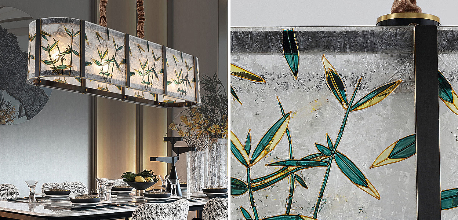 Люстра для ресторана - витраж Бамбук Glass bamboo Chandelier Люстра для ресторана - витраж Бамбук Glass bamboo Chandelier - Loft-Concept в Орле