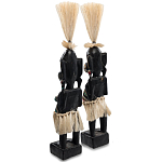 Комплект из 2-х деревянных статуэток Asmat Straw Headdress Statuettes Black Colorful Tattoo варинант исполнения - 2 | Loft Concept в Орле