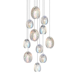 Люстра каскадная с 11-ю круглыми плафонами из рельефного стекла Disc Light