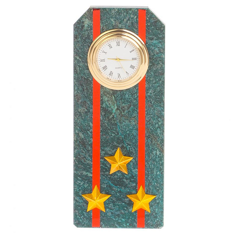 Часы погон ВС подарочные настольные из натурального камня Змеевик Military Clock Зеленый Красный Золотой в Орле | Loft Concept 