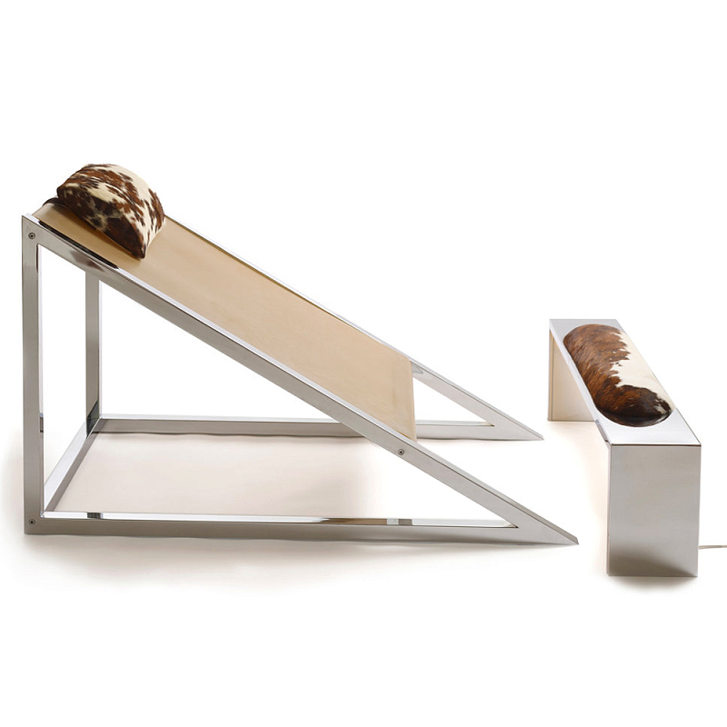 Дизайнерское кресло на металлическом каркасе с подставкой для ног Poltronova Mies Armchair Коричневый Песочный Хром Дизайнерское кресло на металлическом каркасе с подставкой для ног Poltronova Mies Armchair Коричневый Песочный Хром в Орле | Loft Concept