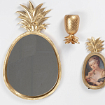 Зеркало овальной формы с золотистой рамкой и декоративной верхушкой в виде ананаса Pineapple Shine  варинант исполнения - 1 | Loft Concept в Орле