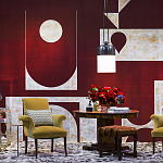 Обои ручная роспись в стиле Арт-деко Assemblage Original colourway on red silk dupion варинант исполнения - 2 | Loft Concept в Орле