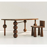 Обеденный стол деревянный с круглыми декоративными элементами на ножках Koko варинант исполнения - 5 | Loft Concept в Орле