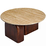 Кофейный столик с круглой столешницей на 2-х массивных деревянных ножках Tandem Travertine and Wood варинант исполнения - 2 | Loft Concept в Орле