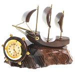 Часы настольные в виде парусника из натурального камня Обсидиан Sailboat Stone Clock варинант исполнения - 1 | Loft Concept в Орле