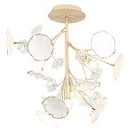 Потолочный светильник с золотыми ветвями и белыми лепестками на круглом рельефном основании Wintery flovers варинант исполнения - 1 | Loft Concept в Орле