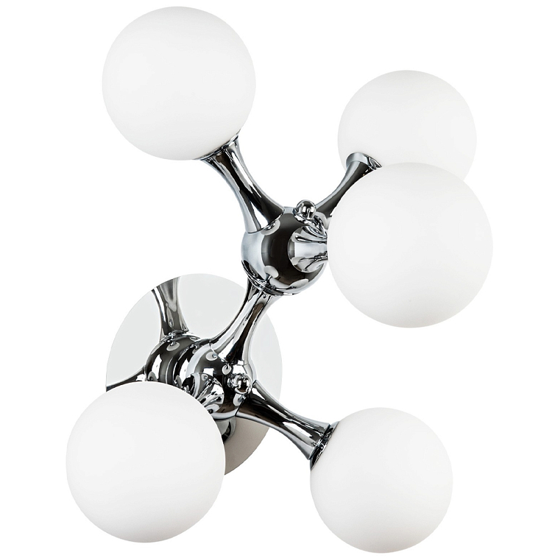 Бра с 5-ю плафонами из стеклянных шаров Pearls Suspension Chrome Wall Lamp Хром Белое матовое стекло Бра с 5-ю плафонами из стеклянных шаров Pearls Suspension Chrome Wall Lamp Хром Белое матовое стекло в Орле | Loft Concept
