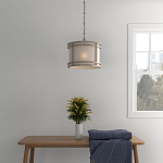 Подвесной светильник в виде барабана с тканевым абажуром и металлическим каркасом Warm Glow варинант исполнения - 4 | Loft Concept в Орле