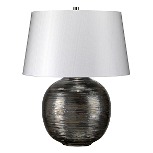 Настольная лампа с круглым фарфоровым основанием ручной работы с покрытием глазурью и белым абажуром из искусственного шелка Elstead Lighting