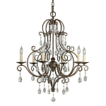 Люстра бронзового цвета с 6-ю лампами и подвесками из оптического стекла в классическом стиле Feiss варинант исполнения - 1 | Loft Concept в Орле