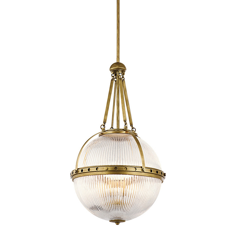 Подвесной светильник с рифленым стеклянным плафоном в форме шара Kichler Латунь Прозрачное Стекло Никель в Орле | Loft Concept 