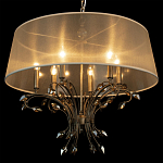 Люстра подвесная круглая с тканевым полупрозрачным абажуром и подвесками 6 ламп Gilded Elegance варинант исполнения - 5 | Loft Concept в Орле