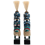 Комплект из 2-х деревянных статуэток Asmat Straw Headdress Statuettes Blue Colorful Tattoo варинант исполнения - 4 | Loft Concept в Орле