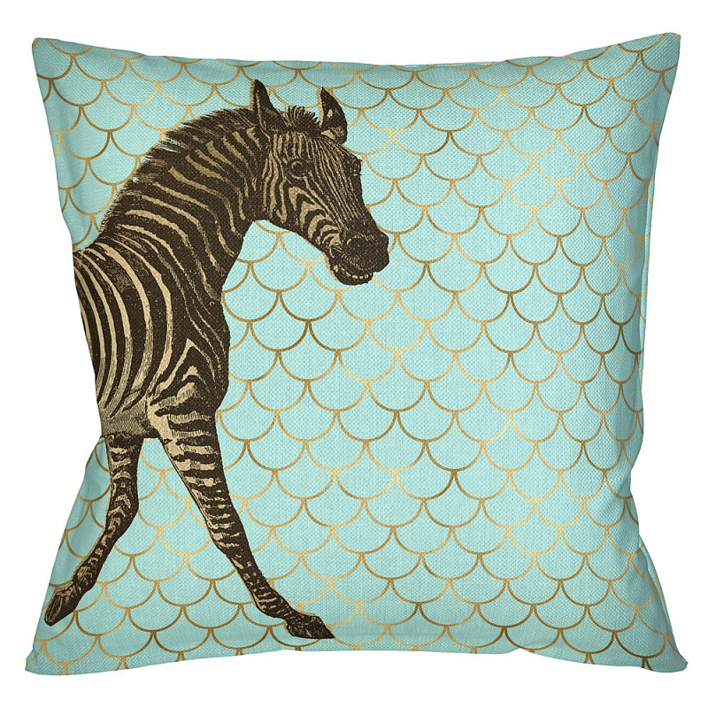 Подушка Safari light blue zebra Бирюзовый Глянцевое золото Подушка Safari light blue zebra Бирюзовый Глянцевое золото в Орле | Loft Concept