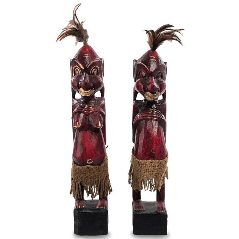 Комплект из 2-х деревянных статуэток Asmat Wooden Statuettes Dark Red Красный Черный Золотой Коричневый Комплект из 2-х деревянных статуэток Asmat Wooden Statuettes Dark Red Красный Черный Золотой Коричневый в Орле | Loft Concept