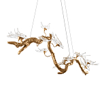 Люстра подвесная линейная с прозрачными стеклянными птичками на ветвях Serip Voa варинант исполнения - 8 | Loft Concept в Орле