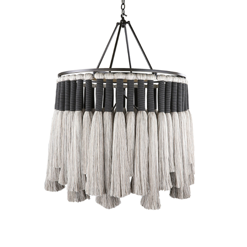 Люстра круглая плетеная с кисточками Boho Tassel Chandelier Серый в Орле | Loft Concept 