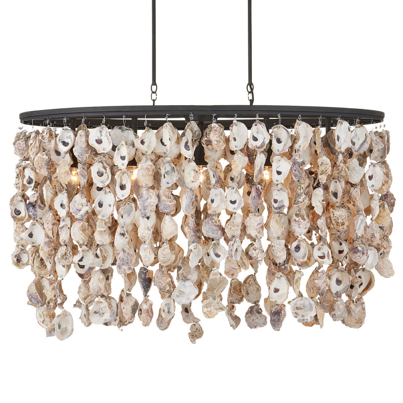 Люстра овальная с подвесками из устричных раковин Sea Ravens Черный в Орле | Loft Concept 