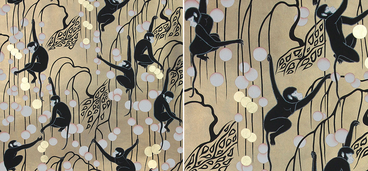 Обои ручная роспись Deco Monkeys Special Colourway on Brushed Gold gilded paper Обои ручная роспись Deco Monkeys Special Colourway on Brushed Gold gilded paper - Loft-Concept в Орле