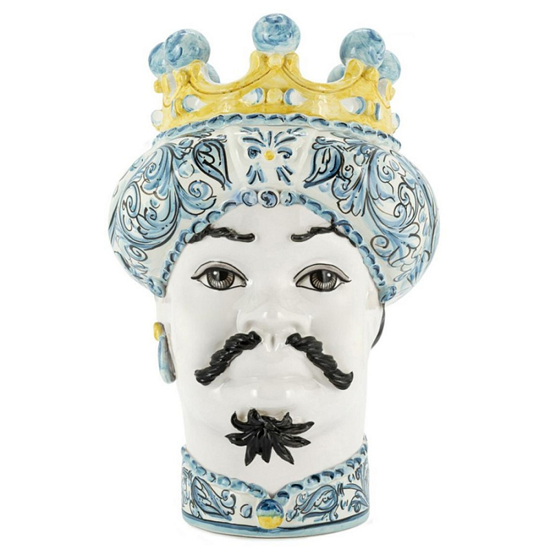 Ваза Vase Moro Man Ornate White Face Белый Светло-голубой Желтый Ваза Vase Moro Man Ornate White Face Белый Светло-голубой Желтый в Орле | Loft Concept
