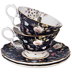 Чайный набор из фарфора темно-синий с рисунком цветов на 6 персон 12 предметов 280 мл Garden Whisper Porcelain Set  варинант исполнения - 1 | Loft Concept в Орле