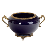 Чаша темно-синяя фарфоровая с бронзовыми ручками и ажурным ободком Eden Garden варинант исполнения - 1 | Loft Concept в Орле