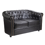 Диван кожаный двухместный на 4-х деревянных ножках из массива березы Logan Leather Seating black варинант исполнения - 1 | Loft Concept в Орле